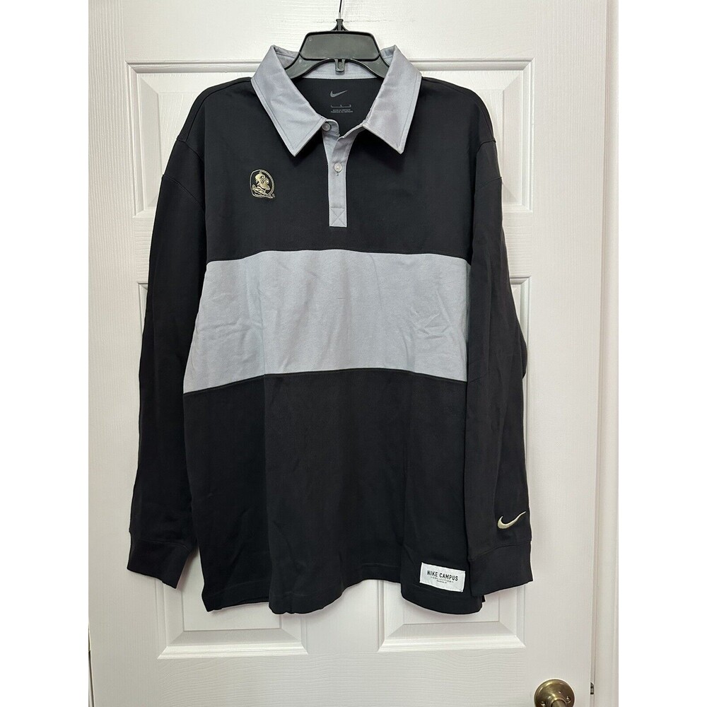 Nike Florida State Seminoles FSU Mens Large Long Sleeve Polo Gray DO4706-045 NEW
